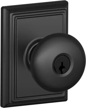 Schlage F51A-PLY-ADD Keyed Entry Plymouth Door Knobset with Decorative Addison R, Matte Black