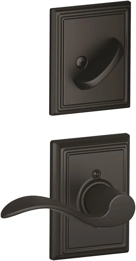 Schlage F59ACC622ADDRH Matte Black Interior Pack Accent Right Handed Interior Pack Lever Set with Single Cylinder Deadbolt and Decorative Addison Rose (Interior Half Only)