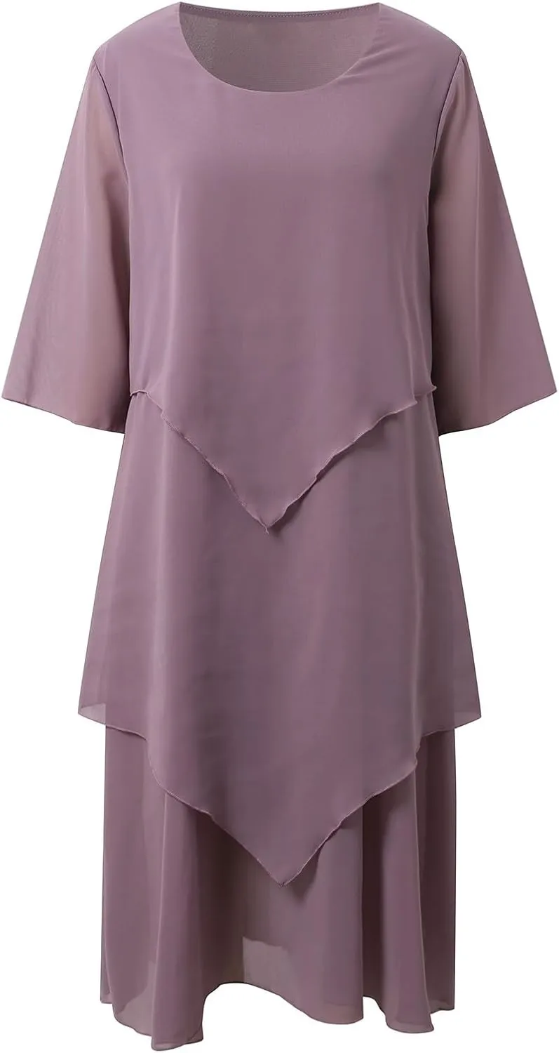 Semi Formal Dresses for Women Plus Size Casual Half Sleeve Flowy Midi Funeral Dress Wedding Spring Country Concert Outfits