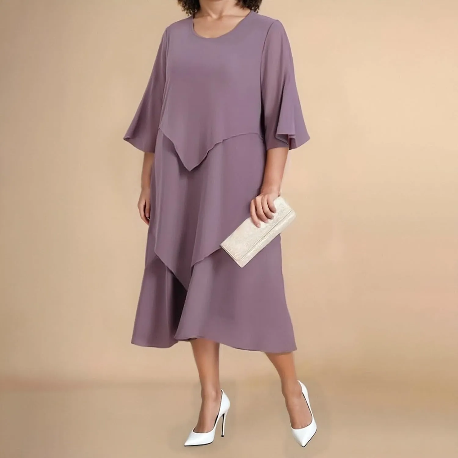 Semi Formal Dresses for Women Plus Size Casual Half Sleeve Flowy Midi Funeral Dress Wedding Spring Country Concert Outfits