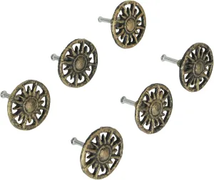Set of 6 Antique Gold Finish Sun Cast Iron Drawer Pulls - Decorative Cabinet Knobs for Unique Home Decor - 2 Inch Diameter - Celestial Charm for Stylish Spaces