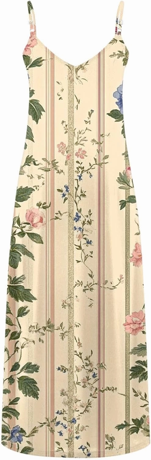 Sexy Dresses for Women V-Neck Spaghetti Strap Sleeveless Boho Sundress Summer Ruched Maxi Wedding Guest Dress