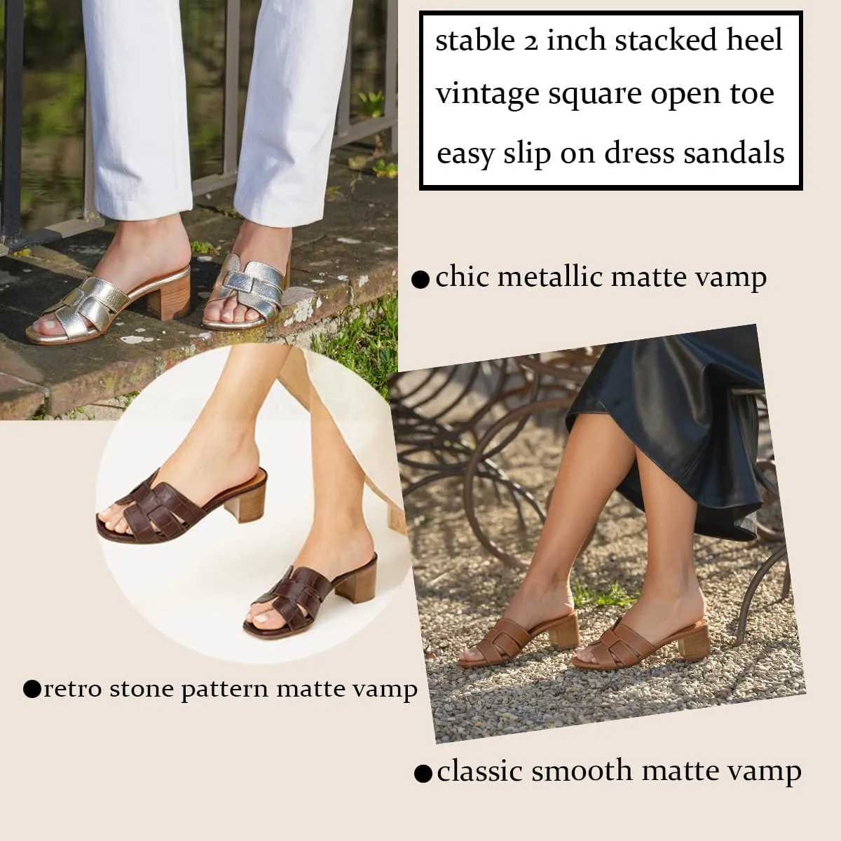 SHODENSE Women Low Chunky Heel Mule Sandals Square Open Toe Slip On Dress Mules Matte Crocodile Cutout Braided Slide Clogs Block Stacked Heels Peep Toe Slides Slippers Strappy Daily Comfort 4-11 M US