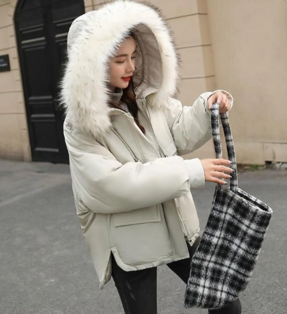 Short Hooded Puffy Winter Coat for Women