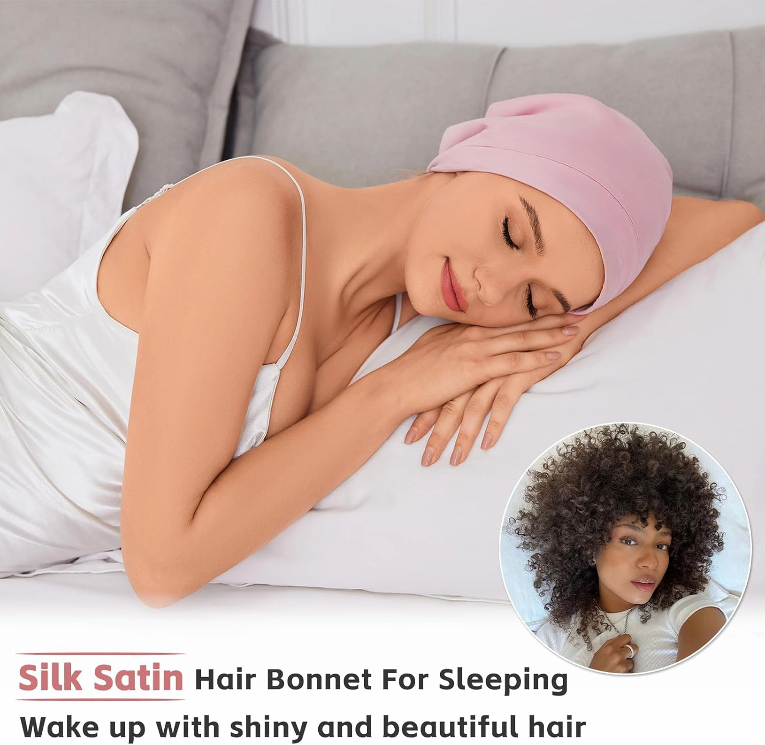 Silk Bonnet for Sleeping Women, Adjustable Silky Satin Lined Sleep Cap, Silk Hair Wrap Slouch Beanie Hat