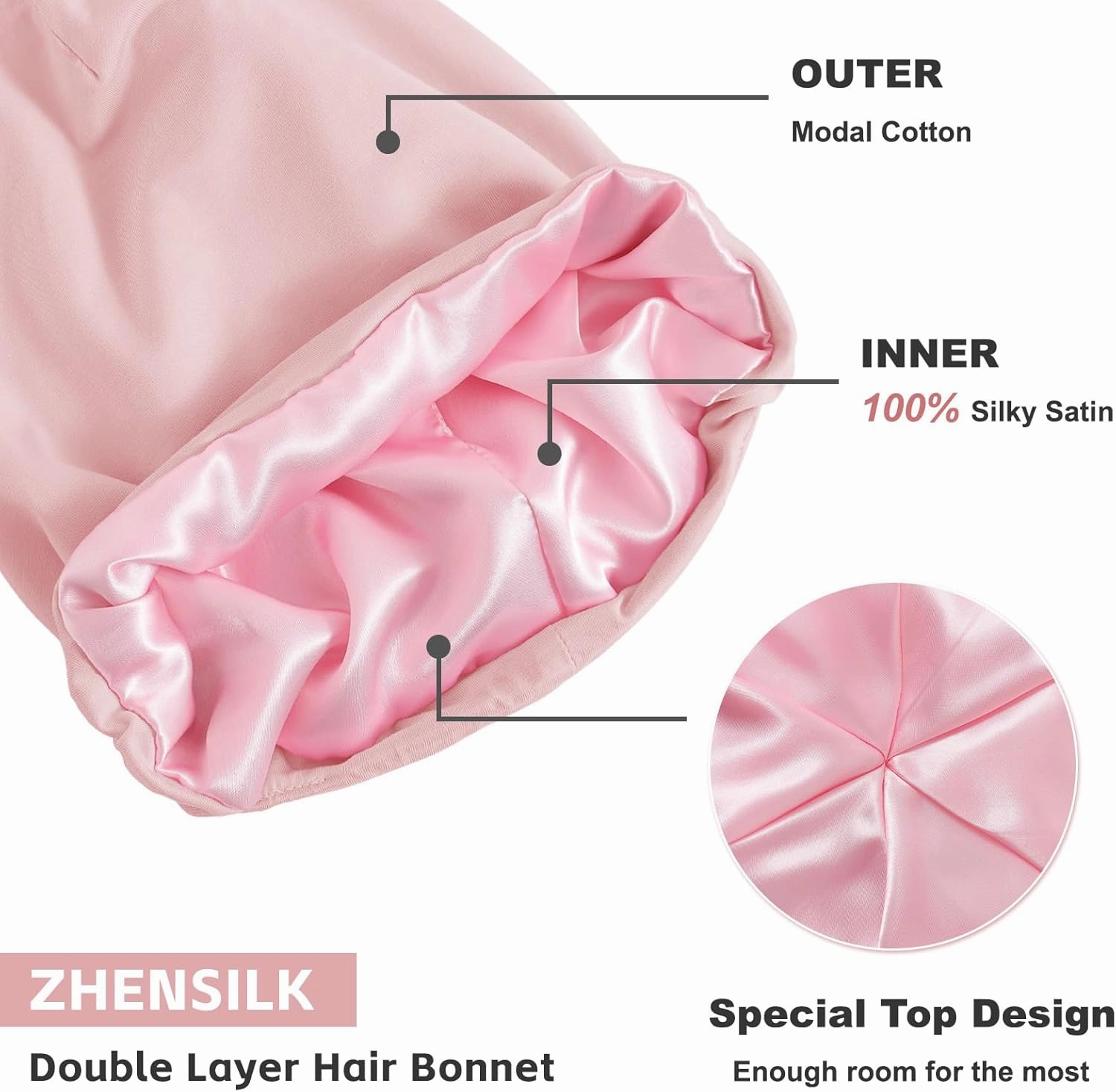 Silk Bonnet for Sleeping Women, Adjustable Silky Satin Lined Sleep Cap, Silk Hair Wrap Slouch Beanie Hat