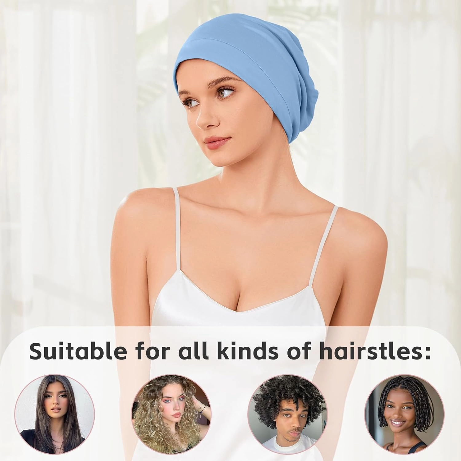 Silk Bonnet for Sleeping Women, Adjustable Silky Satin Lined Sleep Cap, Silk Hair Wrap Slouch Beanie Hat