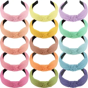 SIQUK 15 Pieces Top Knot Headband. Fabric, Satin Material. 15 Count Pack. Hairband for Women in 15 Colors. Hair Styling, Securing Hair. For female. A accessory.
