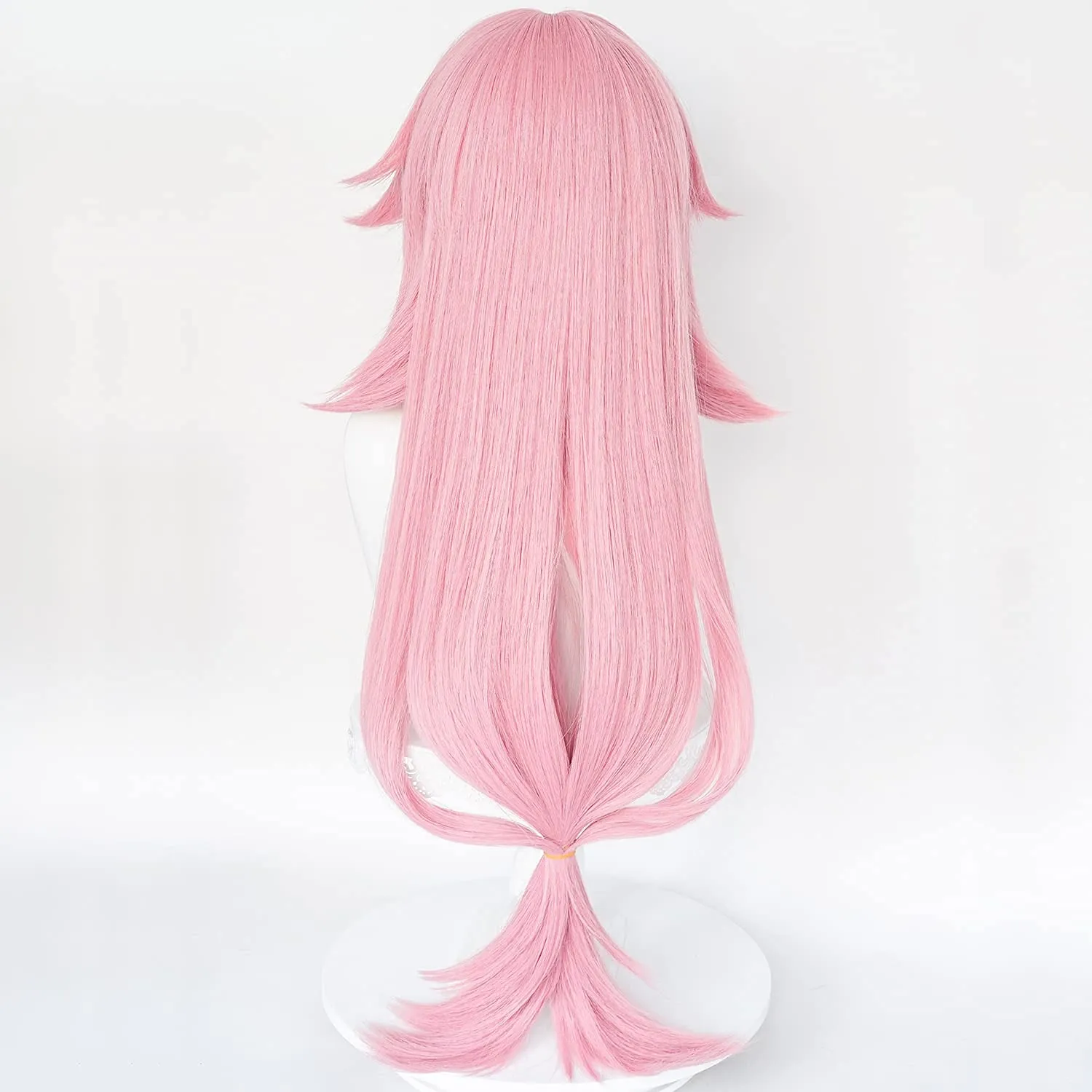 SL Pink Wig for Guuji Yae Miko Cosplay Hair with Ponytail Bangs Long Curly Fluffy Wig for Halloween Party   Cap