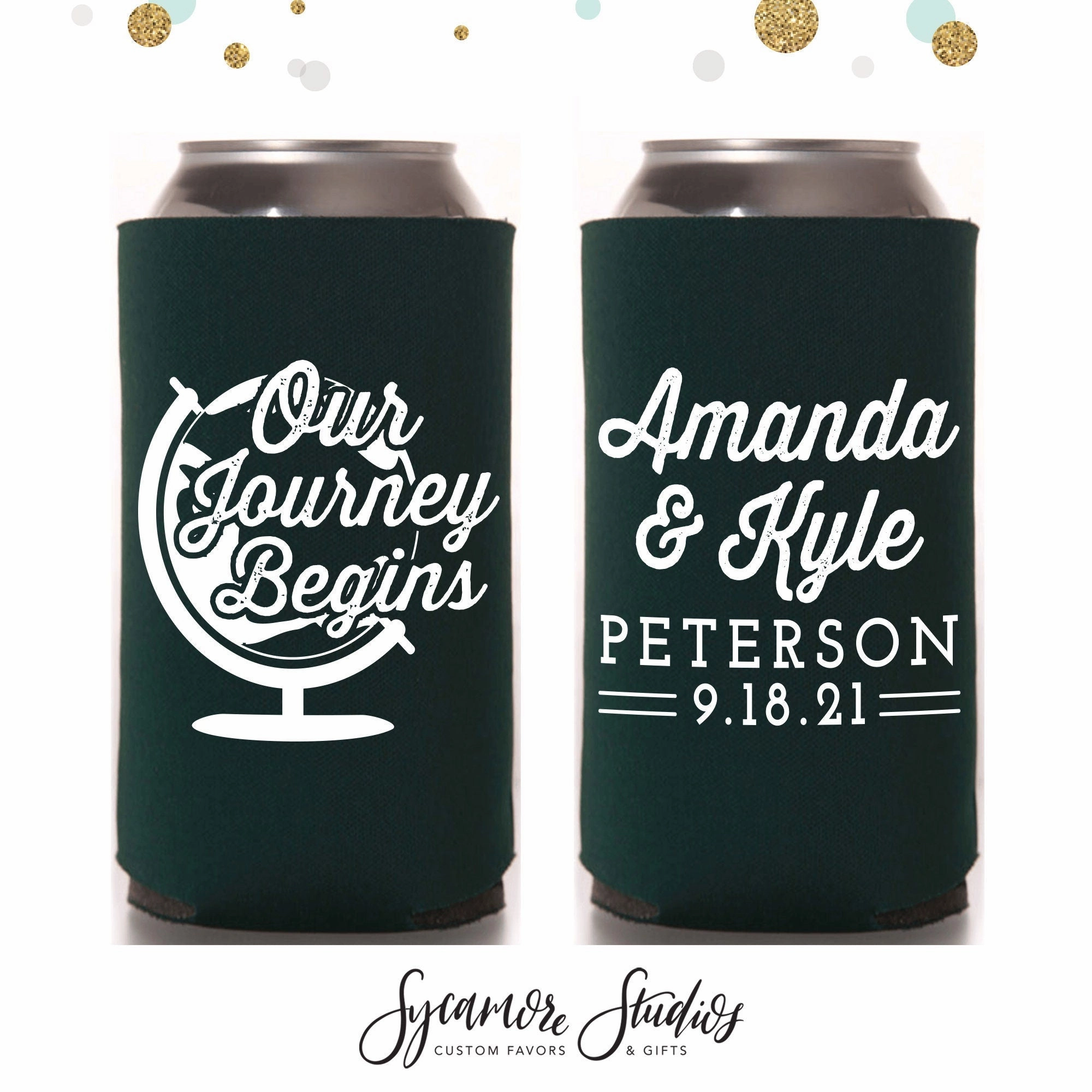 Slim 12oz Wedding Can Cooler #123S - Our Jouney Begins