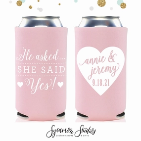 Slim 12oz Wedding Can Cooler #56S - He Asked... She Said Yes