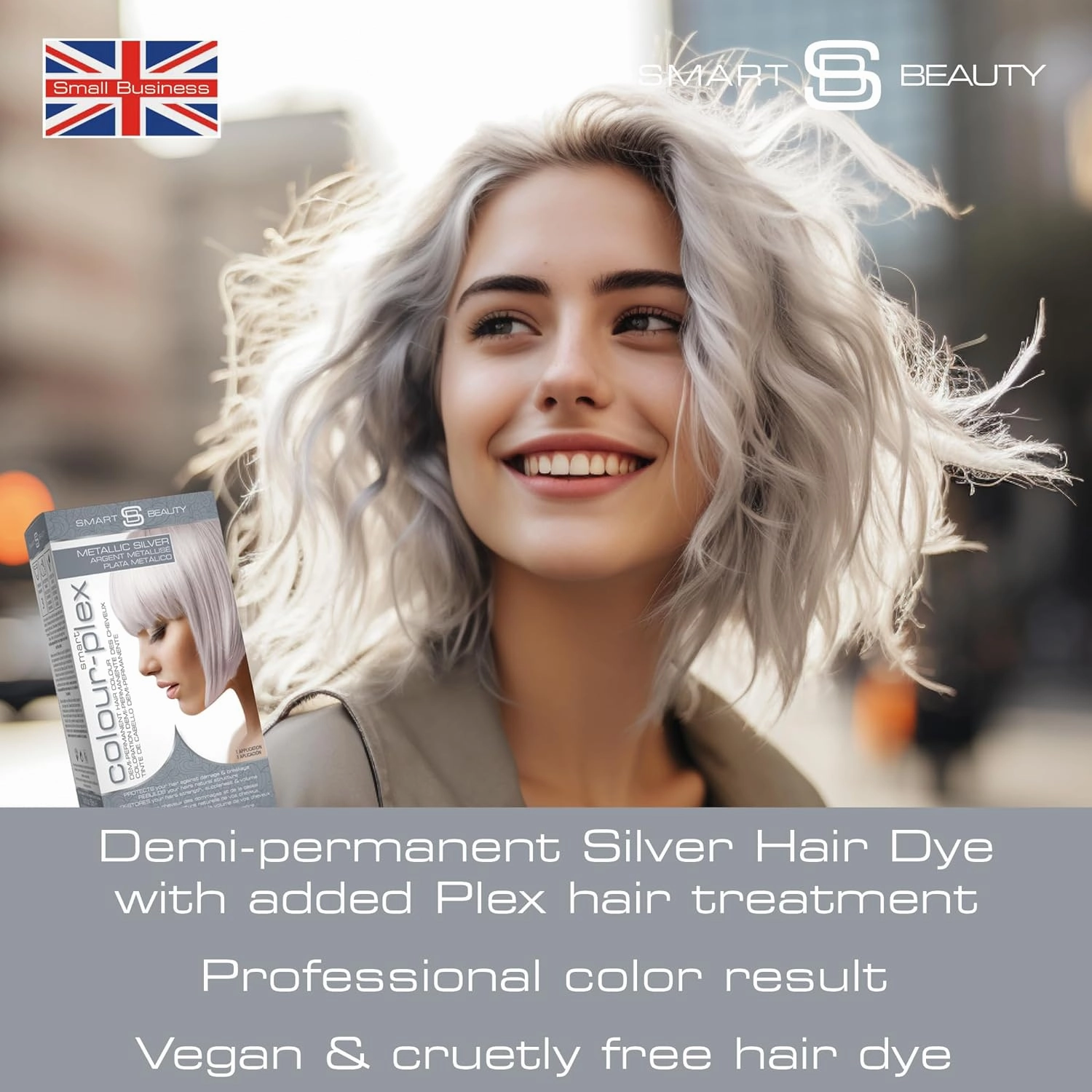 Smart Beauty Silver Metallic Hair Dye, Demi Permanent, Silver Toner for Bleached Hair, Plex Anti-Breakage Technology, Cruelty Free, Vegan, for Bleached/Pre-lightened Hair