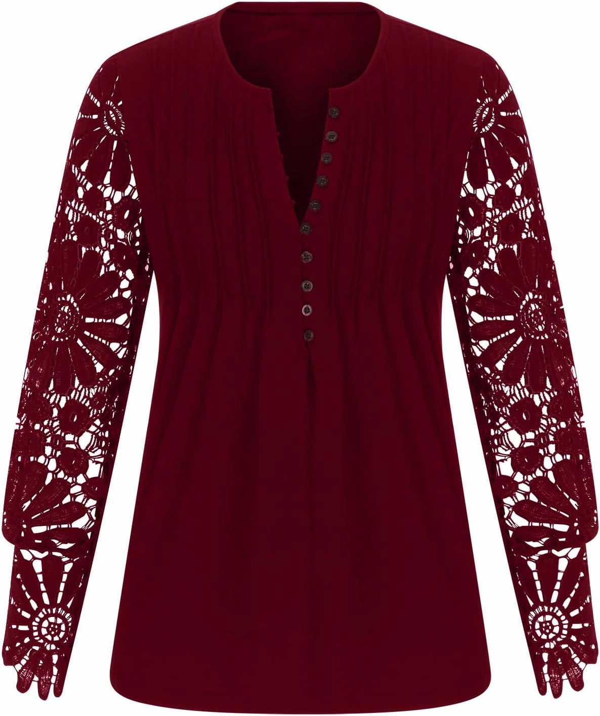 SMIDOW Elegant Lace Lantern Long Sleeve t-Shirt for Women Trendy Sexy Button v Neck Spring Tunic Tops Blouse