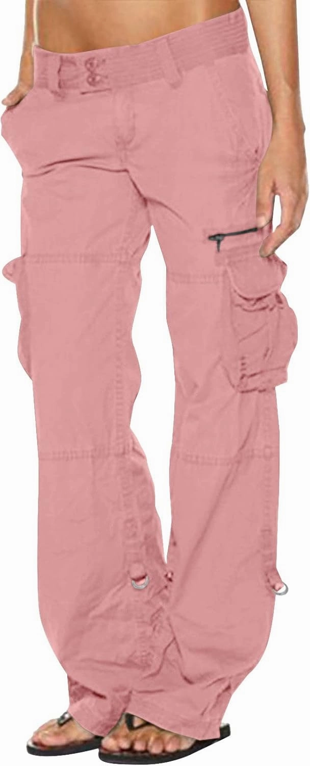 SMIDOW Low Rise Cargo Pants for Women Plus Size Baggy Stretchy Wide Leg Pants Pockets Y2K Streetwear Combat Military Trousers