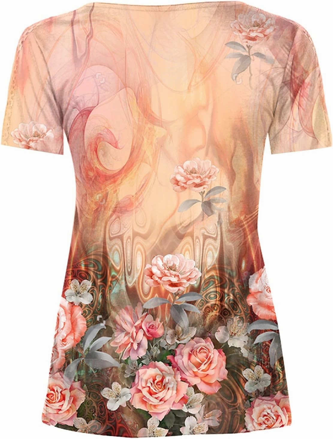 SMIDOW Plus Size Tunic Tops for Women Trendy 2024 Boho Floral Shirts Short Sleeve Notch v Neck t-Shirt Graphic Tees Blouse