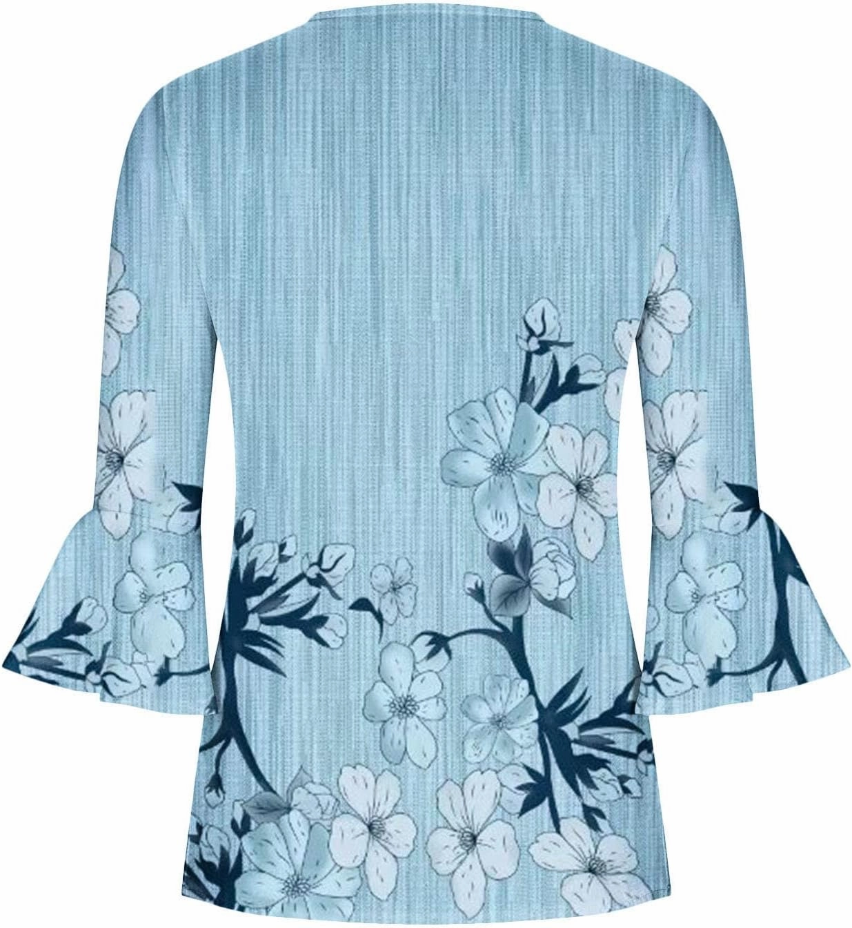 SMIDOW Tunic Tops for Women Loose Fit Spring Henley v Neck Shirt 3/4 Bell Sleeve Bohemian Floral Print t-Shirt Blouse Trendy