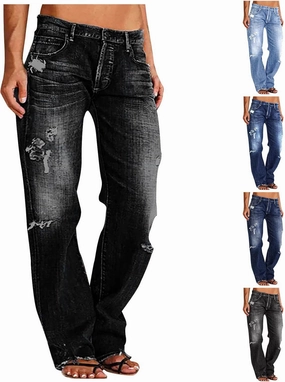 SMIDOW Women Stacked Pants Ripped Jeans Boyfriend Distressed Baggy Cargo Straight Leg Pants
