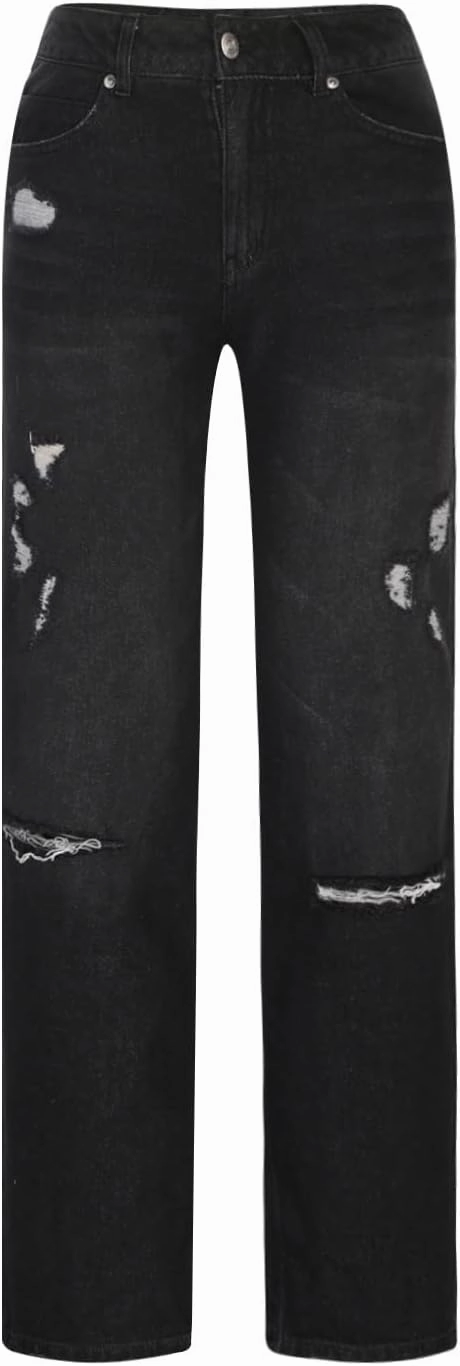 SMIDOW Women Stacked Pants Ripped Jeans Boyfriend Distressed Baggy Cargo Straight Leg Pants