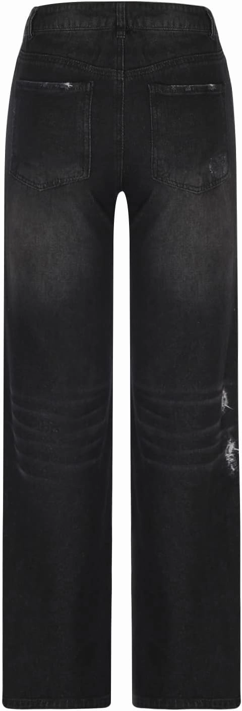 SMIDOW Women Stacked Pants Ripped Jeans Boyfriend Distressed Baggy Cargo Straight Leg Pants