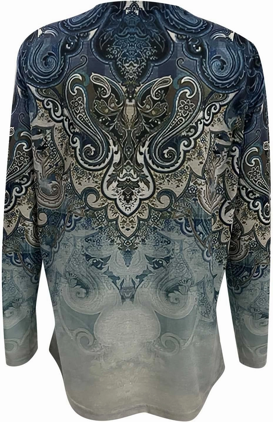 SMIDOW Womens Ethnic Style Long Sleeve Tops 2024 Trendy Spring Shirts v Neck Loose Comfy Pullover Tops Blouse Dressy Casual