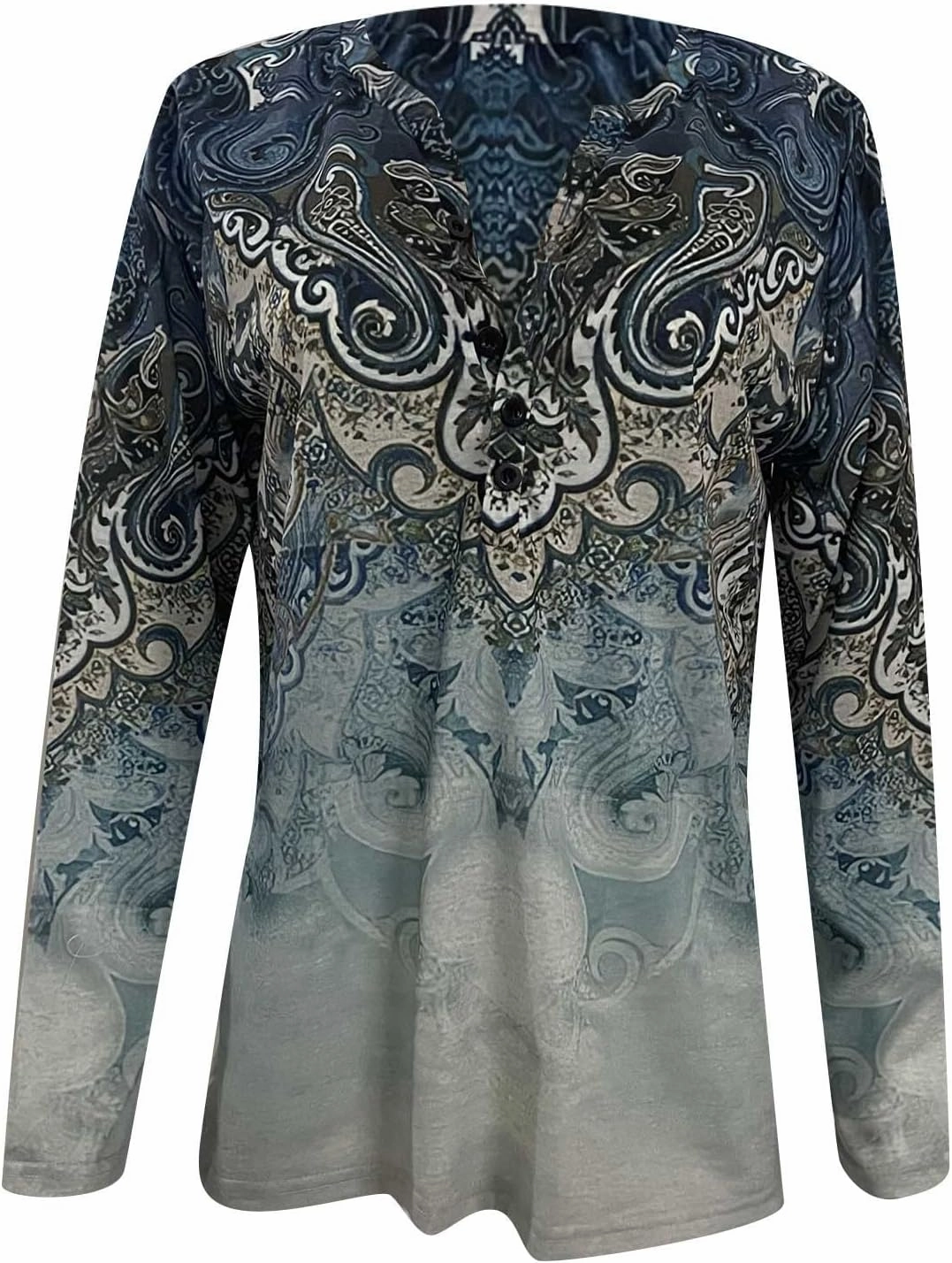 SMIDOW Womens Ethnic Style Long Sleeve Tops 2024 Trendy Spring Shirts v Neck Loose Comfy Pullover Tops Blouse Dressy Casual