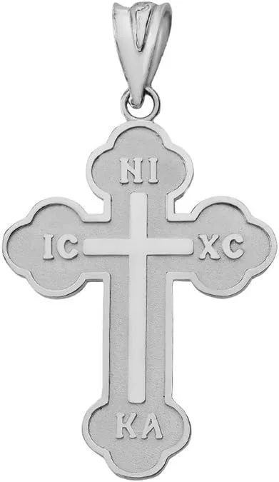 Solid 10k White Gold IC XC NIKA Cross Eastern Christian Charm Pendant (Small)