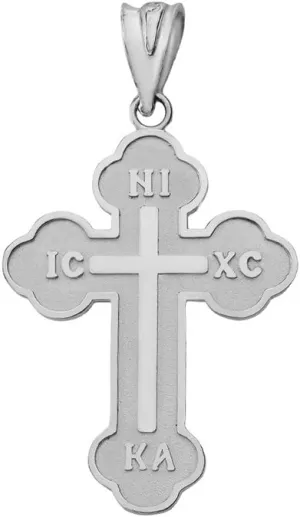 Solid 10k White Gold IC XC NIKA Cross Eastern Christian Charm Pendant (Small)