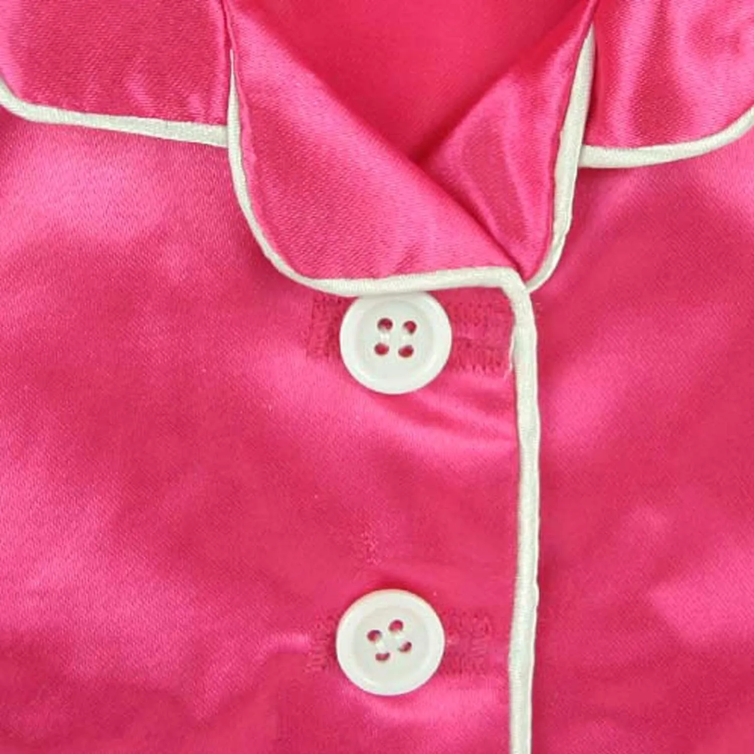Sophia's 3 Piece Classic Satin Pajamas with Piping and Buttons Includes Shirt, Pants, and White Faux Fur Slippers for 18 Inch Dolls, Hot Pink