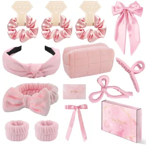 Spa Headband and Wristband Set Top Knotted Headbands Silky Satin Hair Bows Bows Hair Clip Big Hair Claw Clips Butterfly Hair Accessories Satin Silk Scrunchies Quilted Makeup Bag Blank Cards Gift Box