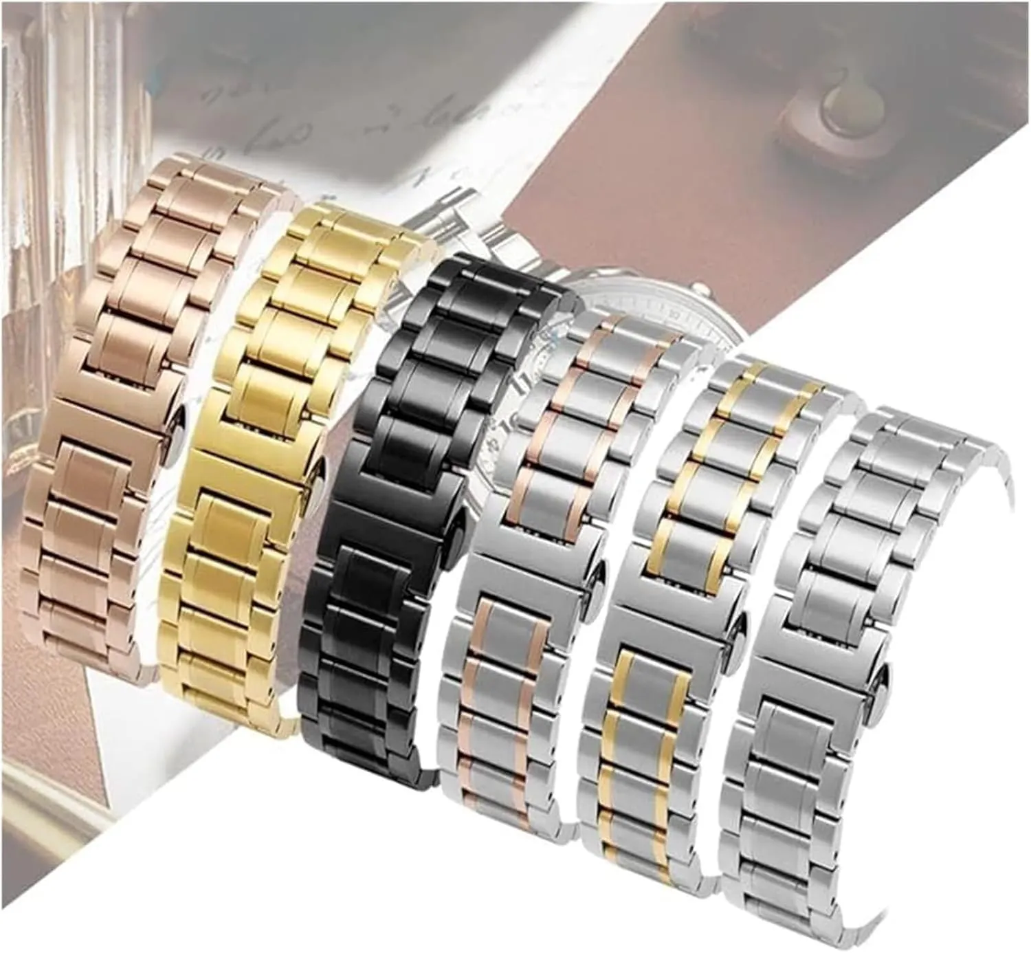 Stainless Steel Watch Band, Watchband Bracelet Watch Straps 16mm 17mm 18mm 19mm 20mm 21mm 22mm 23mm 24mm Steel Banding(Black,17mm)