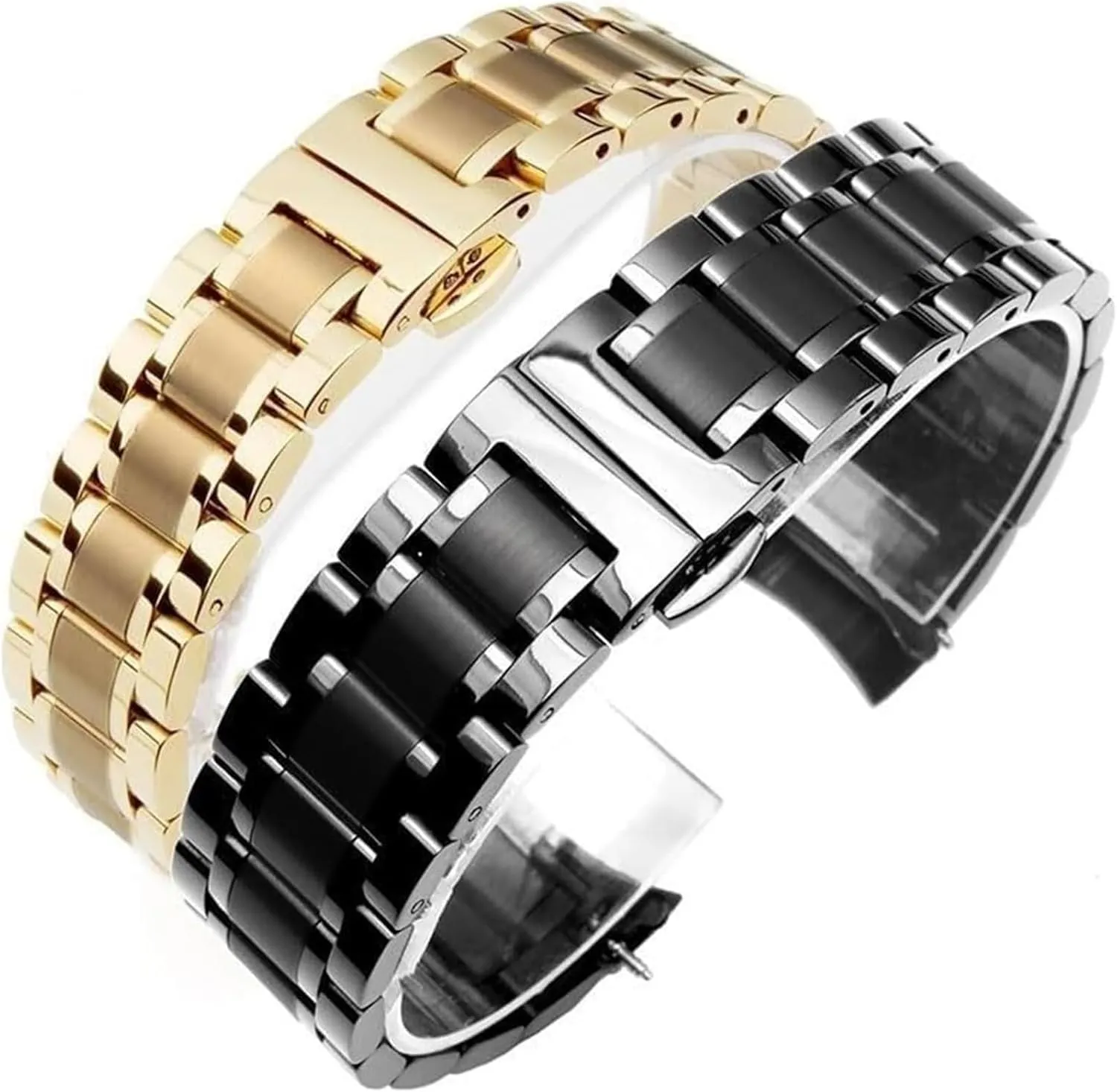 Stainless Steel Watch Band, Watchband Bracelet Watch Straps 16mm 17mm 18mm 19mm 20mm 21mm 22mm 23mm 24mm Steel Banding(Black,17mm)