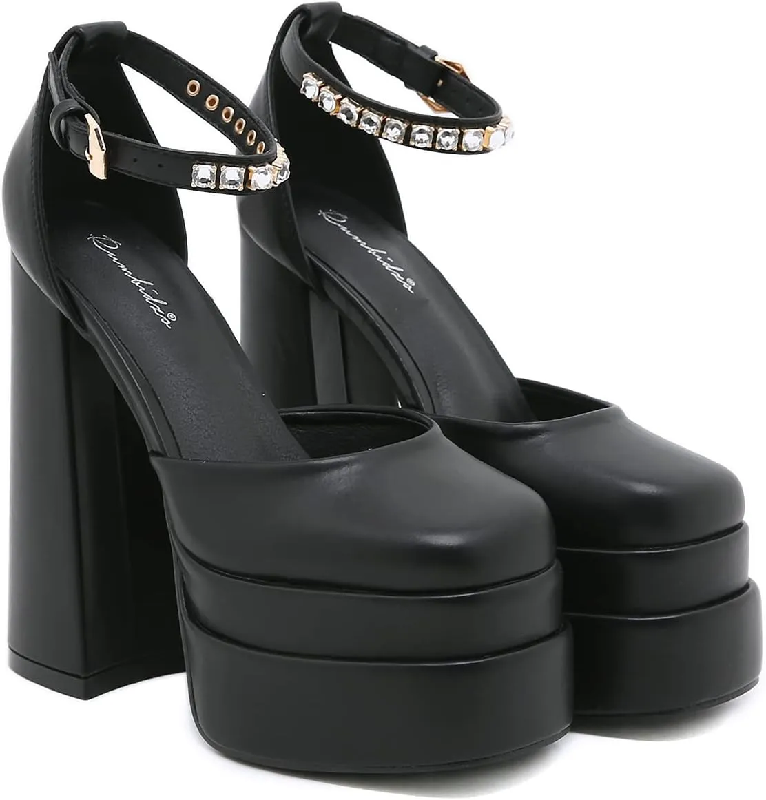 STUPMARY Womens Platform Chunky High Block Heels Ankle Strap Buckles Satin Heels Pumps Fashion Dress Party Shoes
