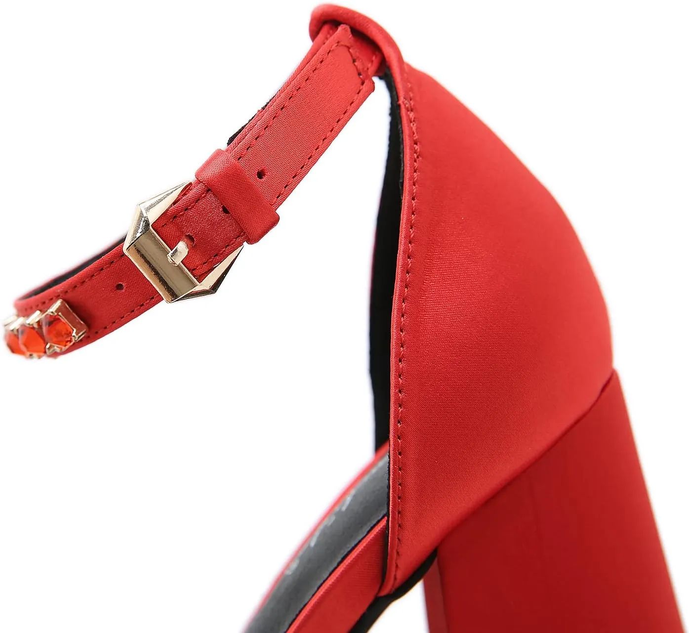 STUPMARY Womens Platform Chunky High Block Heels Ankle Strap Buckles Satin Heels Pumps Fashion Dress Party Shoes