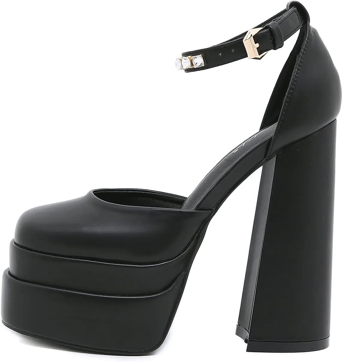 STUPMARY Womens Platform Chunky High Block Heels Ankle Strap Buckles Satin Heels Pumps Fashion Dress Party Shoes