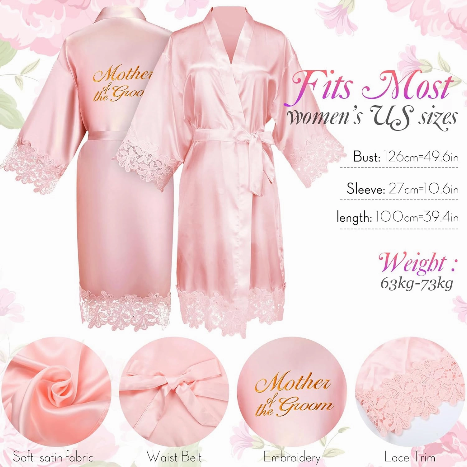Suhine 14 Pcs Mother of The Bride and Groom Gifts Set Wedding Satin Robe Canvas Tote Bag with Makeup Bag 12 oz Tumbler Cup Small Makeup Mirror Scrunchies Knot Bracelet Wedding Gift for Mom(Pink)