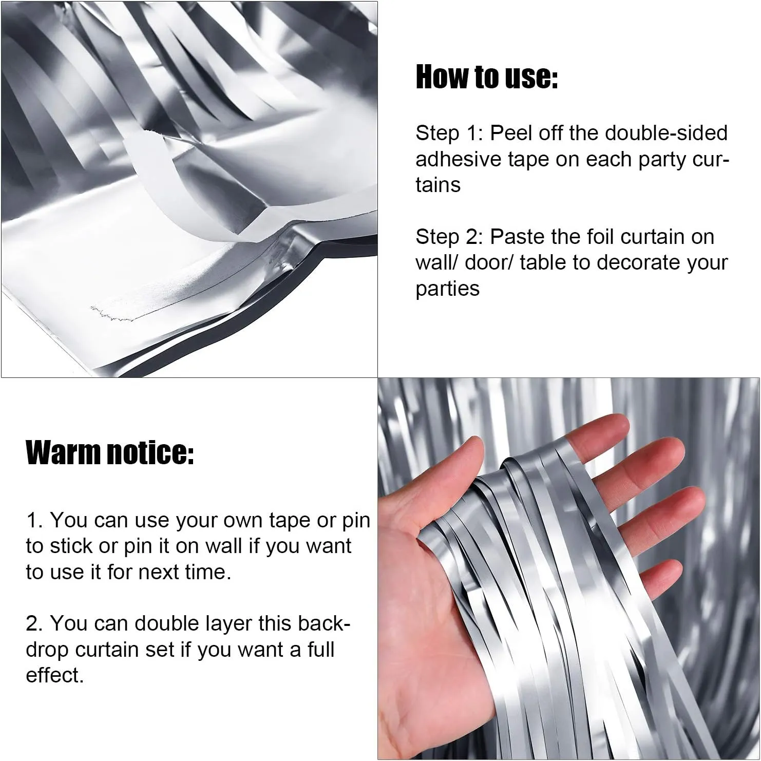 Sumind 4 Packs Photo Booth Backdrops Foil Curtains Metallic Tinsel Backdrop Curtains Door Fringe Curtains for Wedding Birthday Christmas Halloween Disco Party Favour Decorations (Matt Silver)
