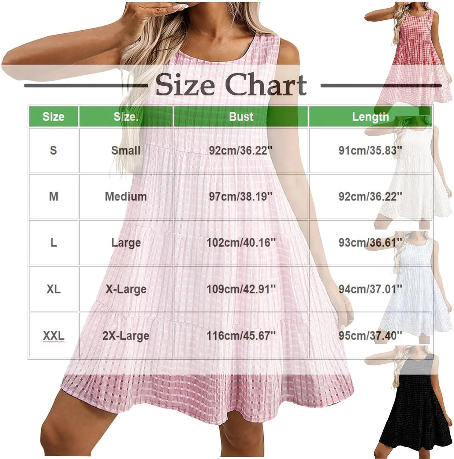 Summer Casual Plaid Midi Tank Dresses for Women 2025 Beach Vacation Sleeveless Tiered Ruffle A-Line Knee Length Sundress