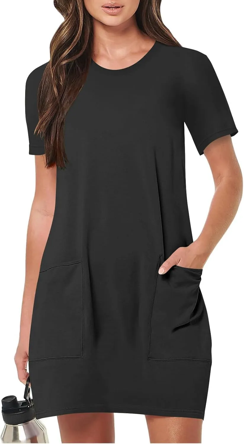 Summer Dresses for Women 2025 Classiac Fit Short Sleeve Midi Dress with Pockets Casual Loose Summer Beach Dresses