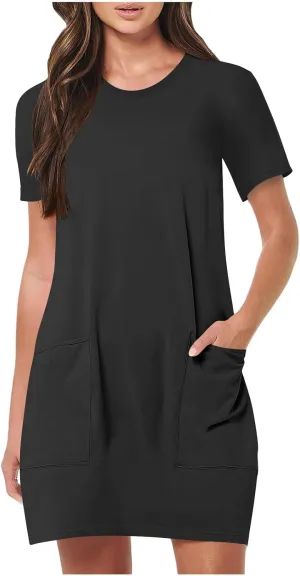 Summer Dresses for Women 2025 Classiac Fit Short Sleeve Midi Dress with Pockets Casual Loose Summer Beach Dresses