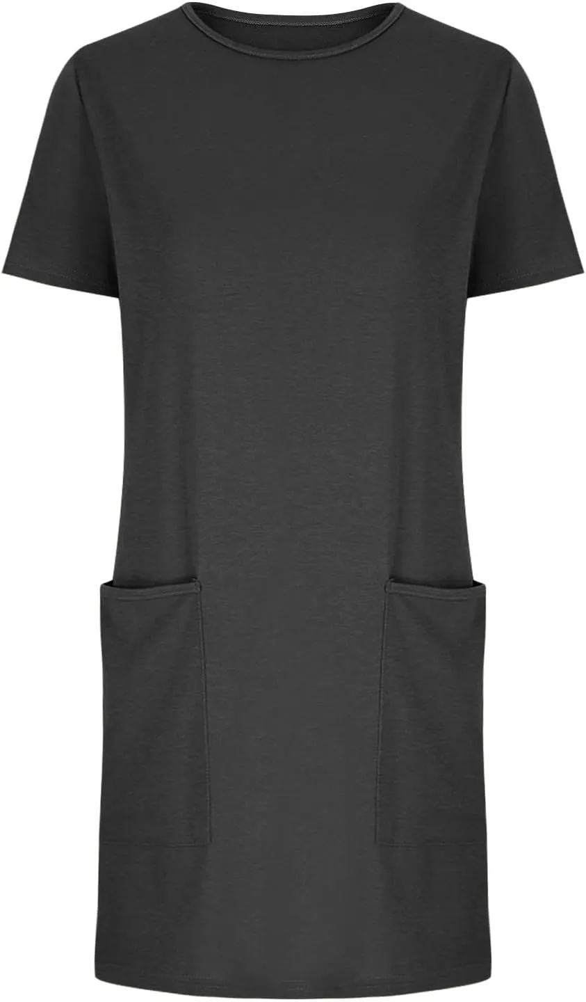 Summer Dresses for Women 2025 Classiac Fit Short Sleeve Midi Dress with Pockets Casual Loose Summer Beach Dresses