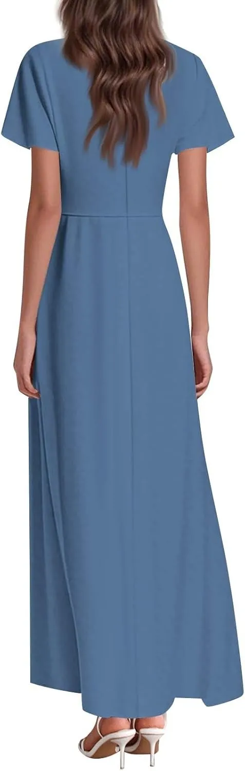 Summer Dresses for Women 2025 Elegant Classy Flowy Ruffle Swing V Neck Church Dress Casual Vacation Long Sundresses