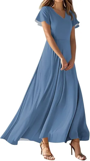 Summer Dresses for Women 2025 Elegant Classy Flowy Ruffle Swing V Neck Church Dress Casual Vacation Long Sundresses