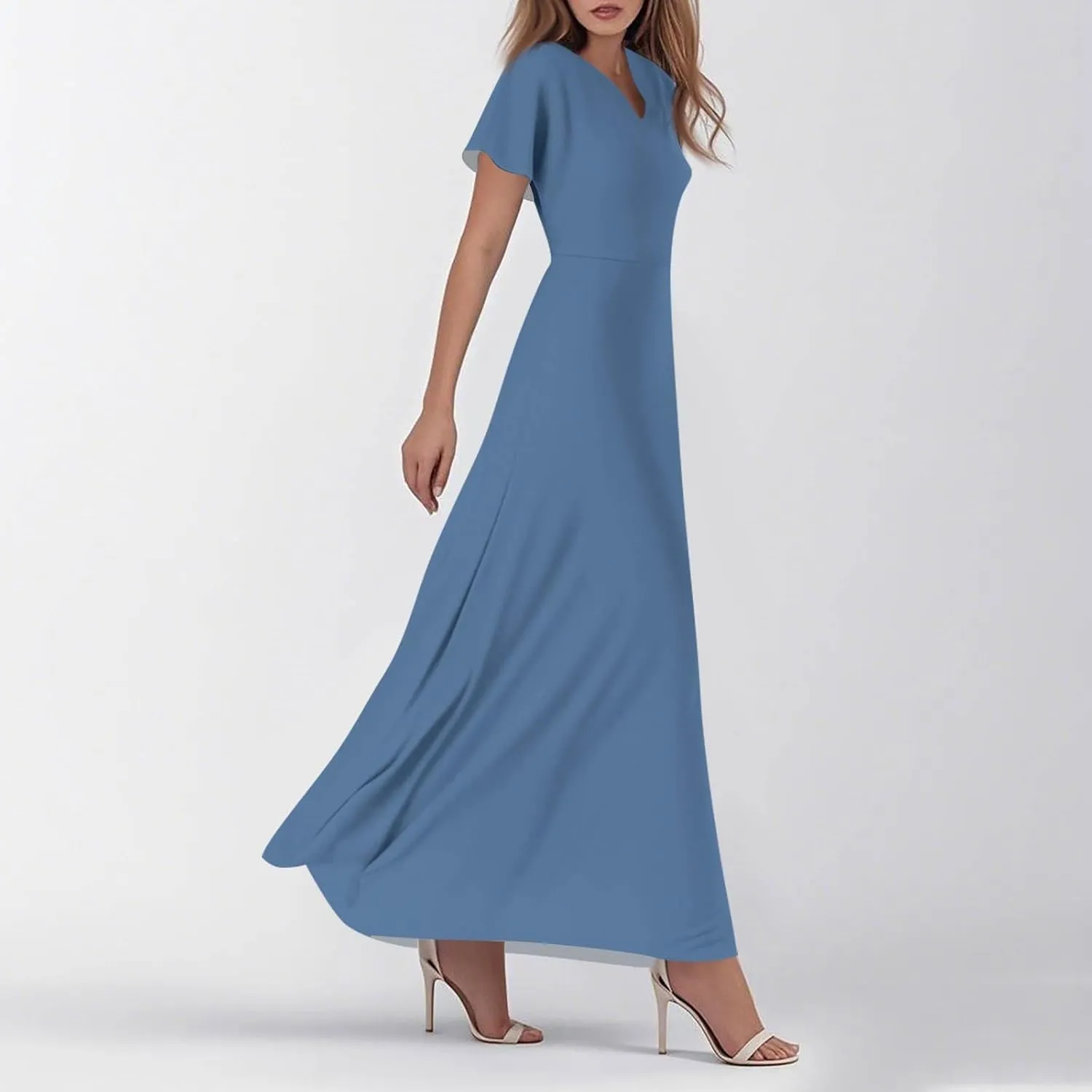 Summer Dresses for Women 2025 Elegant Classy Flowy Ruffle Swing V Neck Church Dress Casual Vacation Long Sundresses