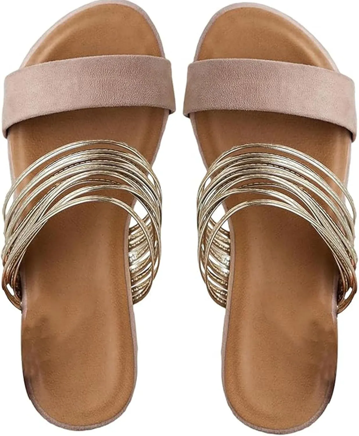 Summer Sandals for Women 2024 Strappy Sandals for Women Women's Faux Suede Flat Sandals Chain Strap Open Toe Slide Sandal Gold Sandals for Women