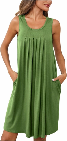 Sun Dresses for Women 2025 Summer Vacation Ruched Tank Dresses Casual Sleeveless Pleated Mini Dress with Pockets