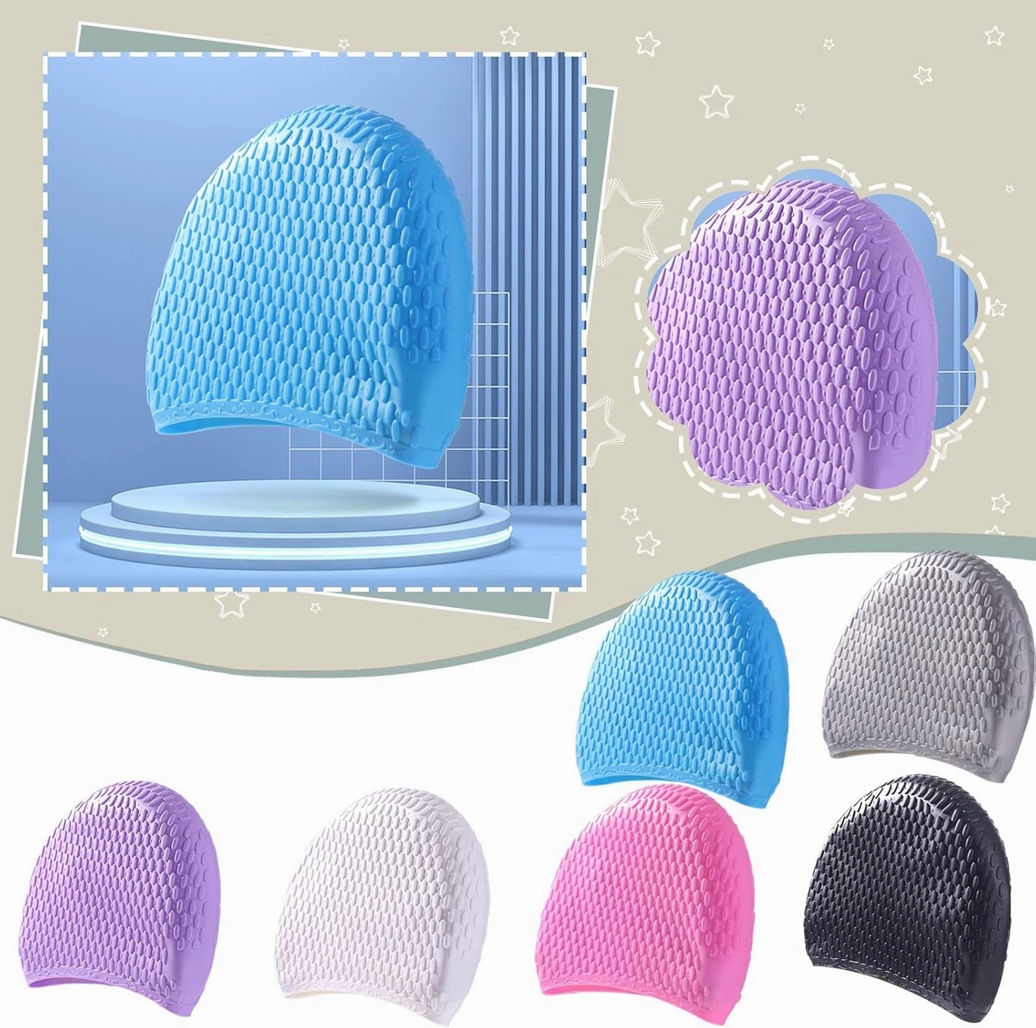 Swim Caps for Women,3 Pack Waterproof Silicone Swim Cap for Men,Comfortable High Elasticity Swimming Cap for Kids 6-14,Perfect for Pool,Beach,Lap Swimming