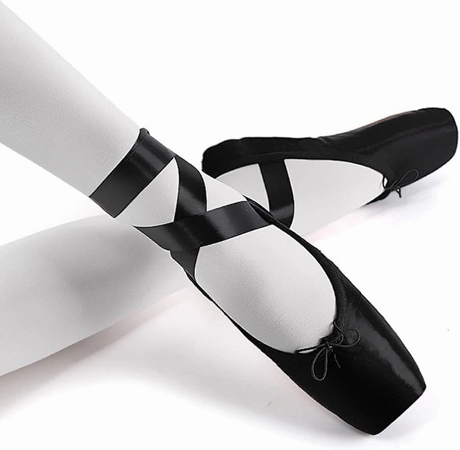 TangDao Girl's Professional Canvas Ballet Dance Toe Shoes Professional Satin Pink Ballet Pointe Ballet Flats Shoes with Ribbons