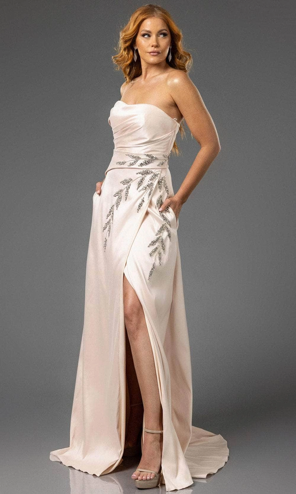 Terani Couture 251P4061 - Straight Neck Beaded Applique Prom Gown
