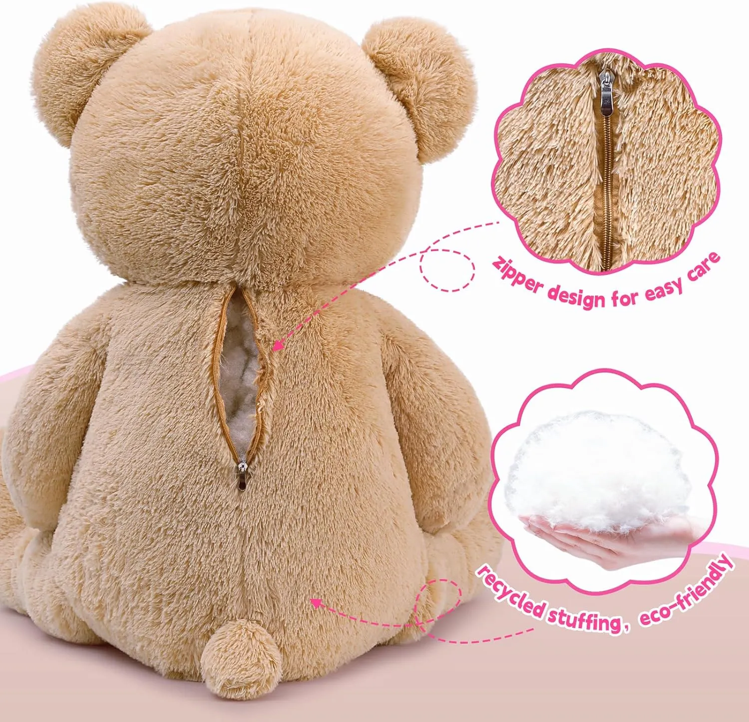 Tezituor Big Teddy Bear Stuffed Animal,Giant Teddy Bear with Pink Love for Girlfriend Boyfriend Women Wife,Valentines Stuffed Bear Plush for Kid Girl Boy,Bear for Birthday Baby Shower,36 inch Tan