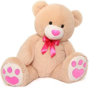 Tezituor Big Teddy Bear Stuffed Animal,Giant Teddy Bear with Pink Love for Girlfriend Boyfriend Women Wife,Valentines Stuffed Bear Plush for Kid Girl Boy,Bear for Birthday Baby Shower,36 inch Tan